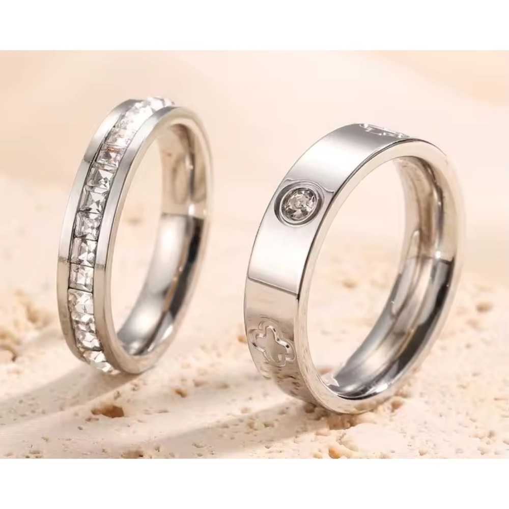 NEW BEAUTIFUL 18k WHITE GOLD PLATED CLOVER RING SET, CLOVER‎ RING, DIAMOND RING - Picture 5 of 10